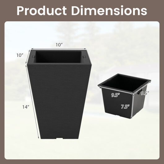Costway Set of 2 Square Taper Planter with Optional Drainage Hole and Removable Inner Bucket-Black W2B