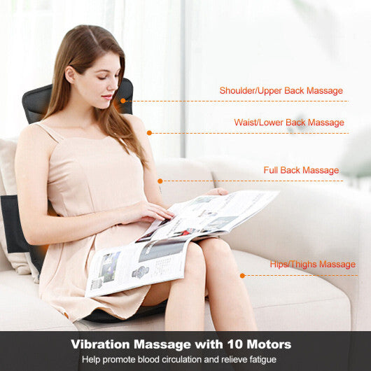 Costway Vibration Massage Seat Cushion Car 10 Vibration Motors Seat Back Massager W2B
