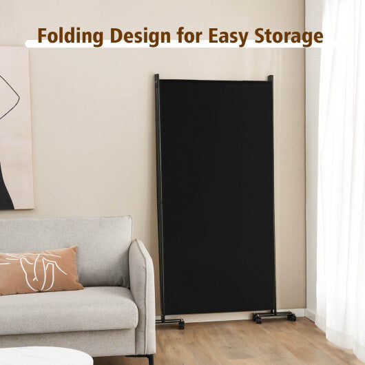 Costway 3-Panel Folding Room Divider 6Ft Rolling Privacy Screen with Lockable Wheels Black W2B