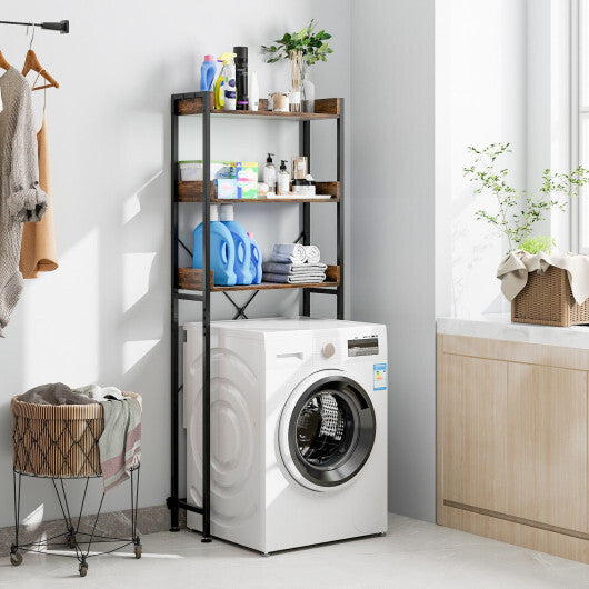 Costway Over The Toilet Storage Rack with Hooks and Adjustable Bottom Bar-Rustic Brown W2B