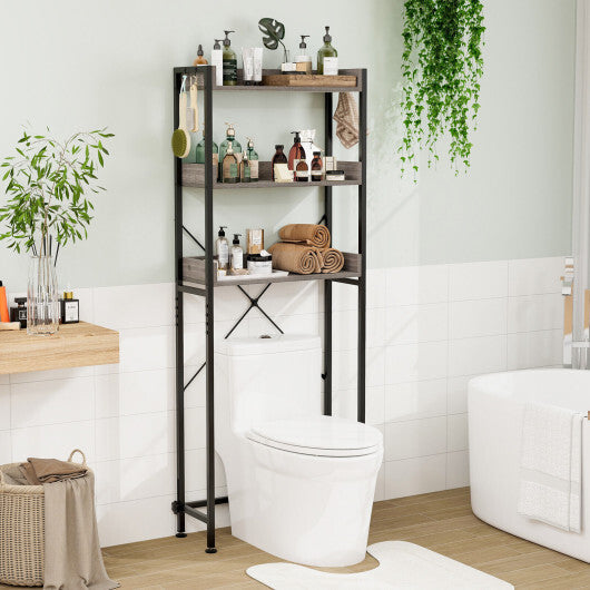 Costway Over The Toilet Storage Rack with Hooks and Adjustable Bottom Bar-Gray W2B