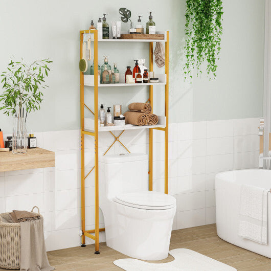 Costway Over The Toilet Storage Rack with Hooks and Adjustable Bottom Bar-White