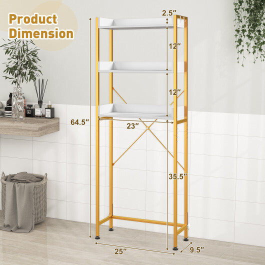Costway Over The Toilet Storage Rack with Hooks and Adjustable Bottom Bar-White W2B