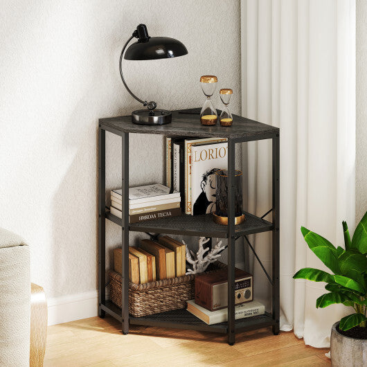 Costway Corner Printer Stand with Power Outlet 3-Tier with Adjustable Shelf Black W2B