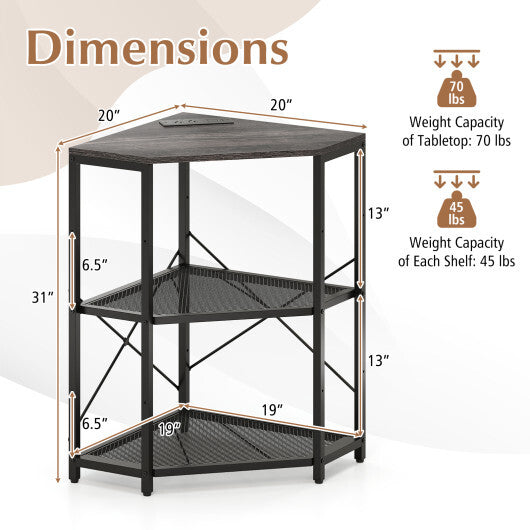 Costway Corner Printer Stand with Power Outlet 3-Tier with Adjustable Shelf Black W2B