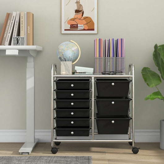 Costway 9-Drawer Rolling Storage Cart with Colorful Drawers and Metal Frame-Black