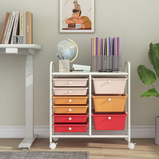 Costway 9-Drawer Rolling Storage Cart with Colorful Drawers and Metal Frame-Macaron W2B