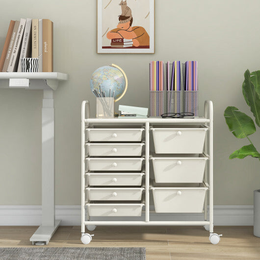 Costway 9-Drawer Rolling Storage Cart with Colorful Drawers and Metal Frame-White W2B
