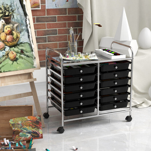 Costway 12 Drawers Rolling Storage Cart for Home and Office-Black W2B