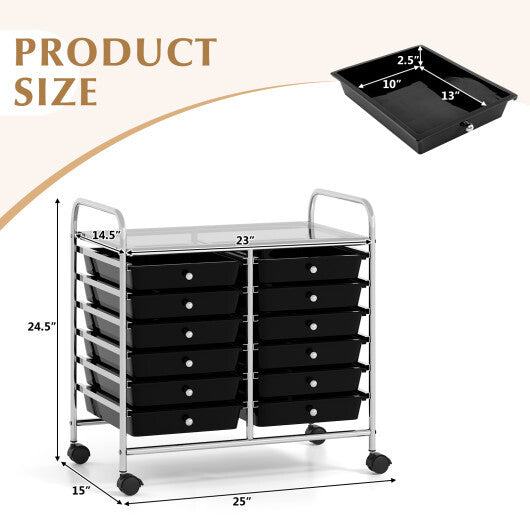 Costway 12 Drawers Rolling Storage Cart for Home and Office-Black W2B
