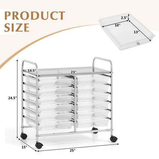 Costway 12 Drawers Rolling Storage Cart for Home and Office-Transparent W2B