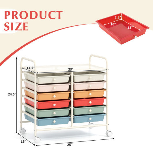 Costway 12 Drawers Rolling Storage Cart for Home and Office-Macaron W2B