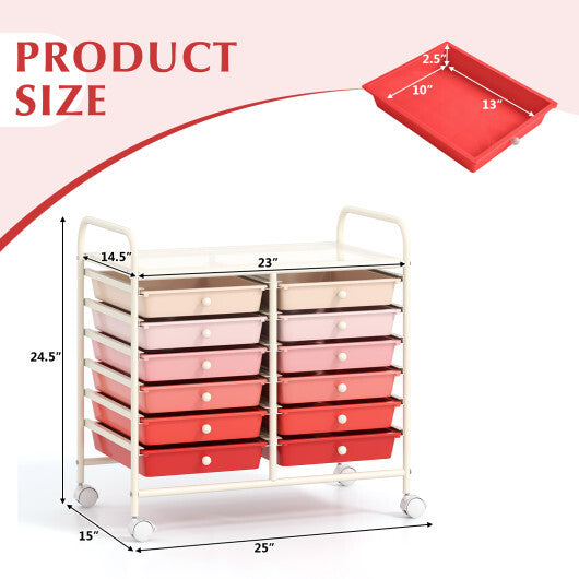 Costway 12 Drawers Rolling Storage Cart for Home and Office-Pink