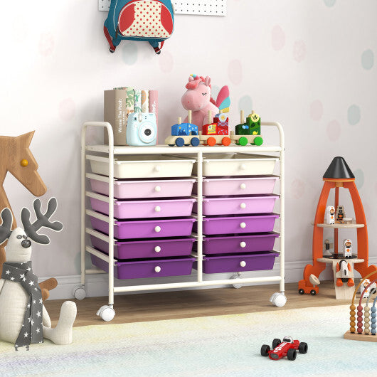 Costway 12 Drawers Rolling Storage Cart for Home and Office-Purple W2B