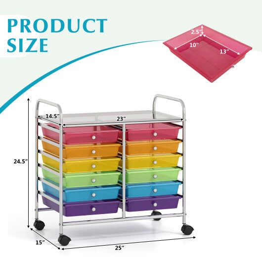 Costway 12 Drawers Rolling Storage Cart for Home and Office-Transparent Multicolor W2B