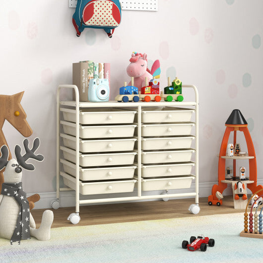 Costway 12 Drawers Rolling Storage Cart for Home and Office-White W2B