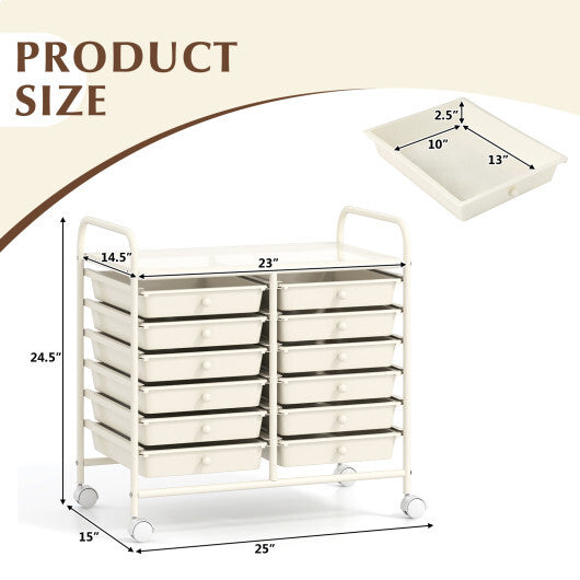 Costway 12 Drawers Rolling Storage Cart for Home and Office-White