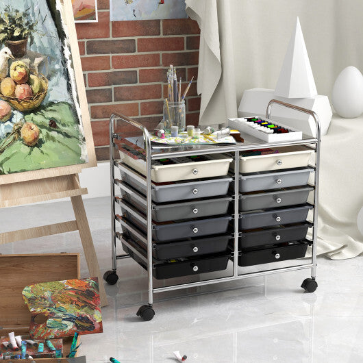 Costway 12 Drawers Rolling Storage Cart for Home and Office-Gradient Grey W2B