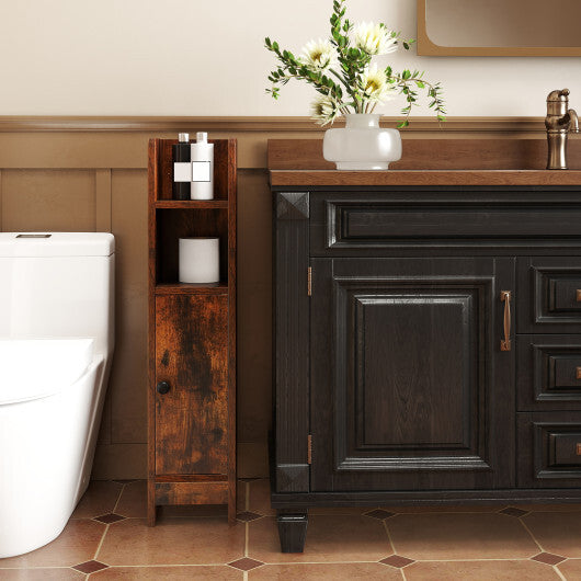 Costway Bathroom Slim Cabinet Corner with Door and Adjustable Shelf-Rustic Brown W2B