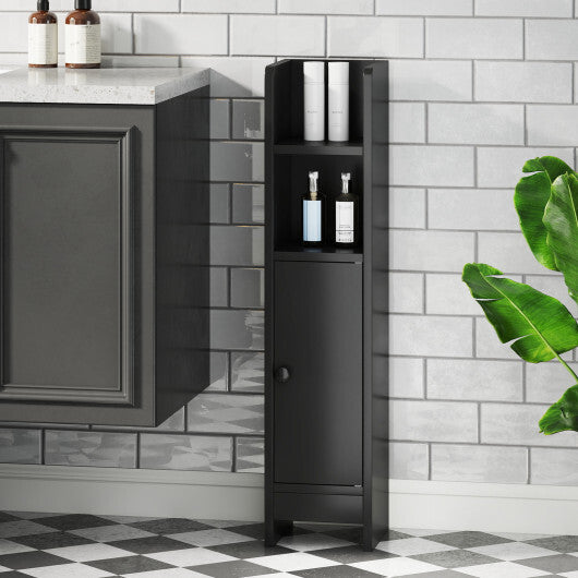 Costway Bathroom Slim Cabinet Corner with Door and Adjustable Shelf-Black W2B