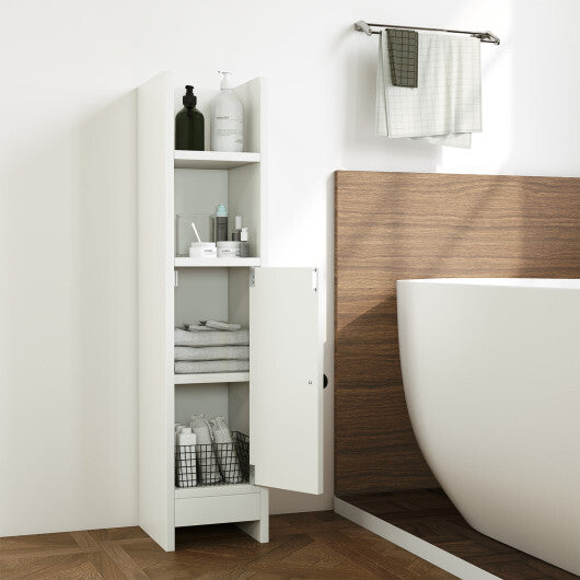 Costway Bathroom Slim Cabinet Corner with Door and Adjustable Shelf-White