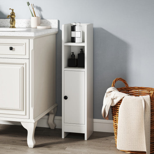 Costway Bathroom Slim Cabinet Corner with Door and Adjustable Shelf-White W2B