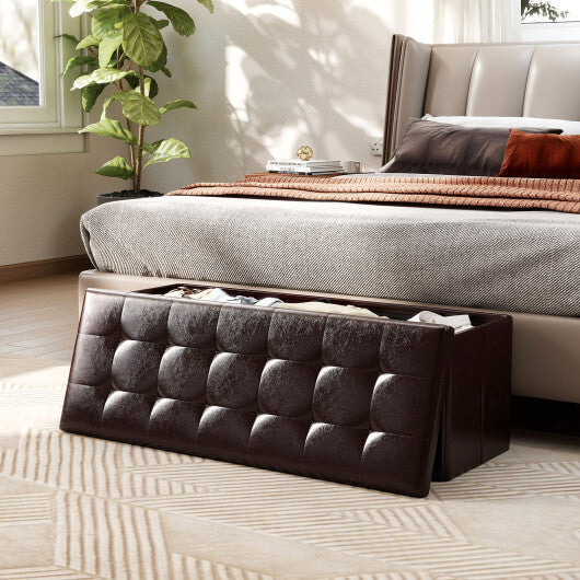 Costway 43 Inches Folding Storage Ottoman Bench Foot Rest Stool End of Bed Bench Brown W2B