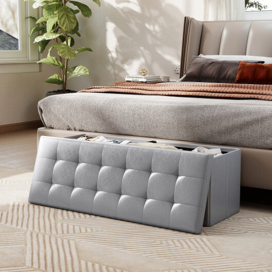 Costway 43 Inches Folding Storage Ottoman Bench Foot Rest Stool End of Bed Bench Gray W2B
