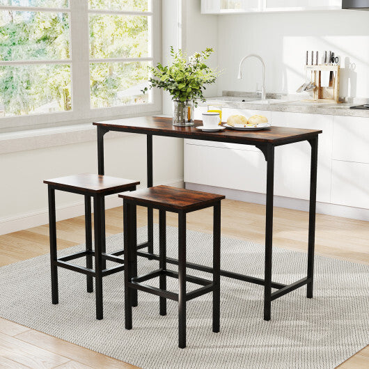 Costway Industrial 3-Piece 47.5" Counter-Height Dining Table and 2 Bar Stools-Coffee