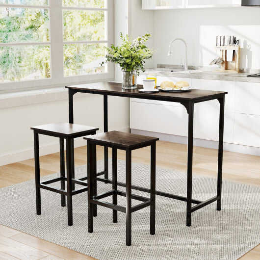Costway Industrial 3-Piece 47.5" Counter-Height Dining Table and 2 Bar Stools-Gray