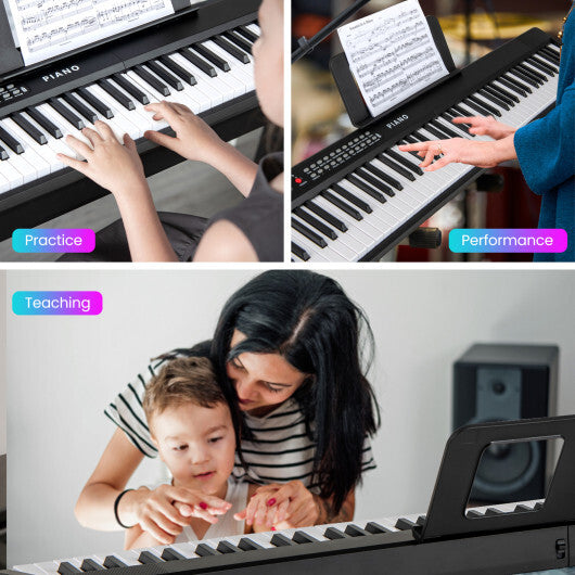 Costway 88 Key Foldable Electric Keyboard Piano with Wireless MIDI and Dual Speakers Black