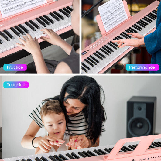 Costway 88 Key Foldable Electric Keyboard Piano with Wireless MIDI and Dual Speakers Pink