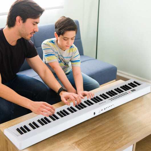 Costway 88 Key Foldable Electric Keyboard Piano with Wireless MIDI and Dual Speakers White W2B