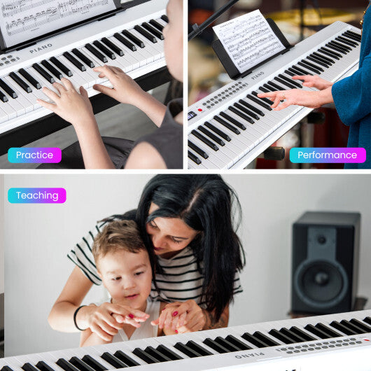 Costway 88 Key Foldable Electric Keyboard Piano with Wireless MIDI and Dual Speakers White W2B
