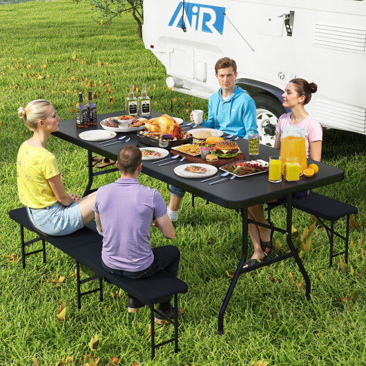 Costway Portable Folding Camping Table with Carrying Handle-Black W2B