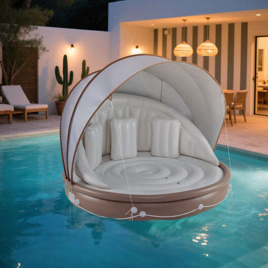 Costway Inflatable Canopy Island Tanning Pool Lounger Float with Retractable Canopy