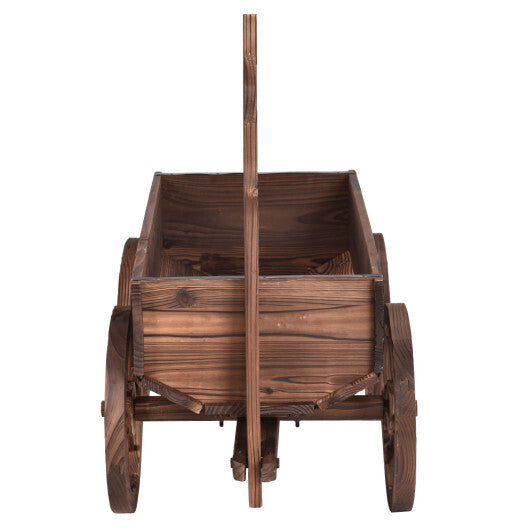 Costway Wood Wagon Planter Pot Stand with Wheels W2B
