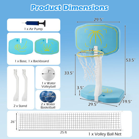 Costway 2-in-1 Pool Basketball Hoop and Pool Volleyball Net W2B