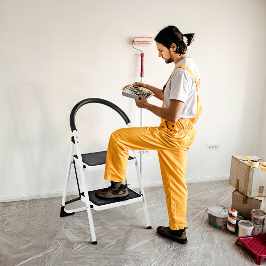 Costway 2 Step Ladder Folding Stool Heavy Duty 330Lbs Capacity Industrial Lightweight W2B