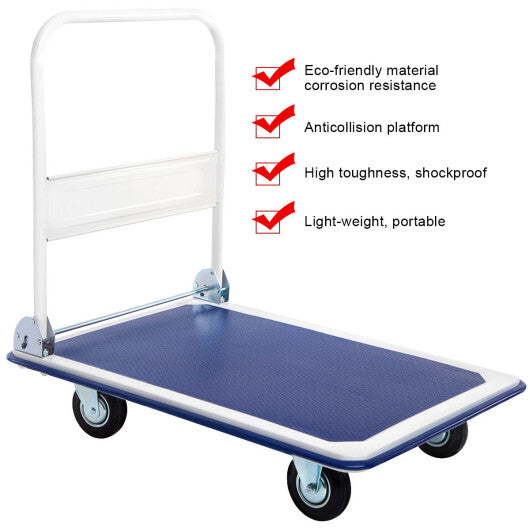 Costway 660lbs Platform Cart Dolly Folding Foldable Moving Warehouse Push Hand Truck W2B