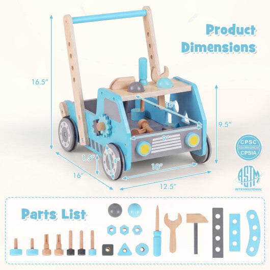 Costway 2-in-1 Wooden Baby Walker with Adjustable Speed and Bottom Storage-Blue W2B