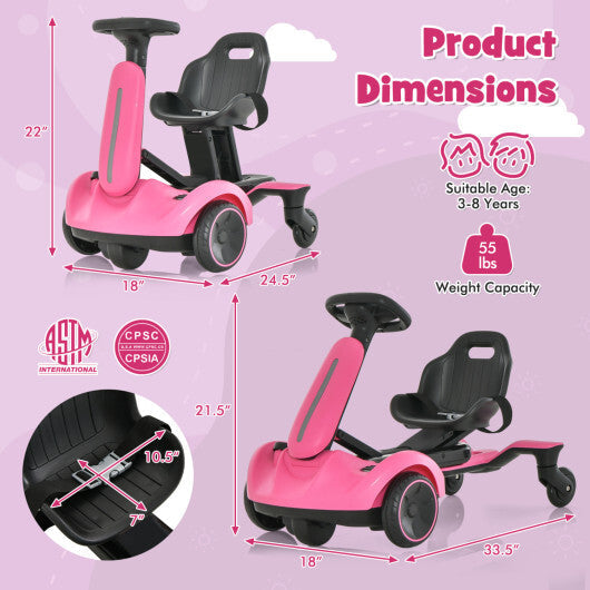 Costway 6V Kids Ride on Drift Car with 360 Spin and 2 Adjustable Heights-Pink W2B