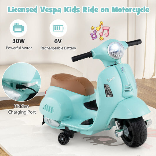 Costway Kids Ride on Motorcycle Licensed Vespa with LED Headlight and Horn Sound - Green