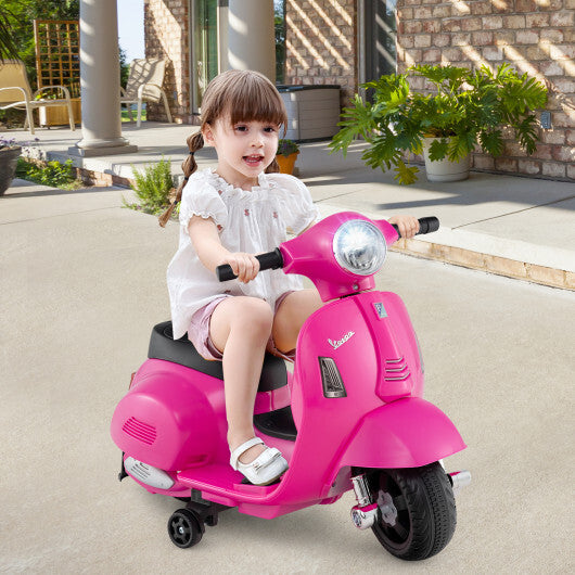 Costway Kids Ride on Motorcycle Licensed Vespa with LED Headlight and Horn Sound - Pink