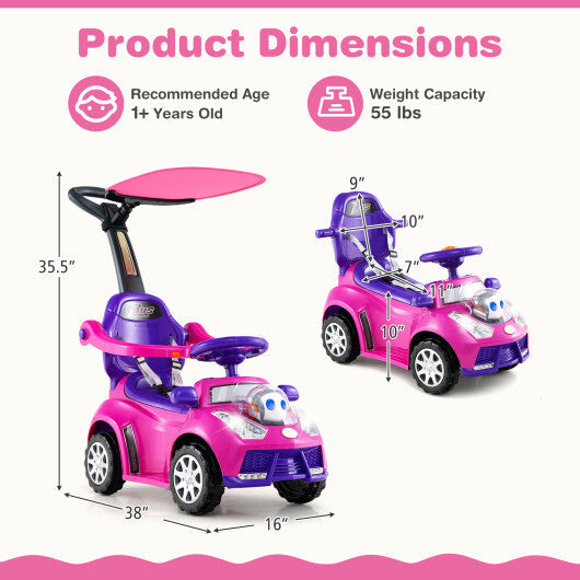 Costway 3-in-1 Push Car for Toddler Stroller Sliding Walking Car for Boys and Girls - Pink W2B