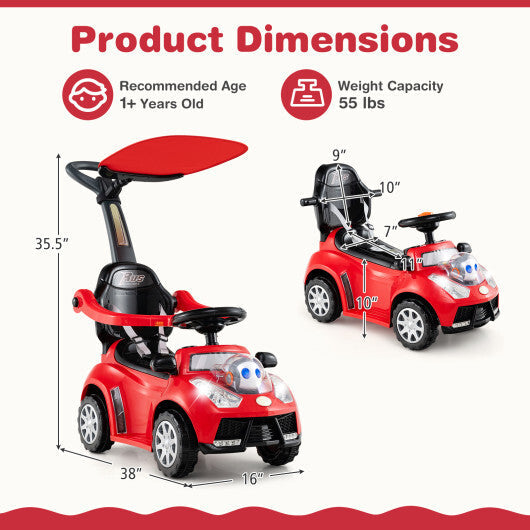 Costway 3-in-1 Push Car for Toddler Stroller Sliding Walking Car for Boys and Girls - Red W2B