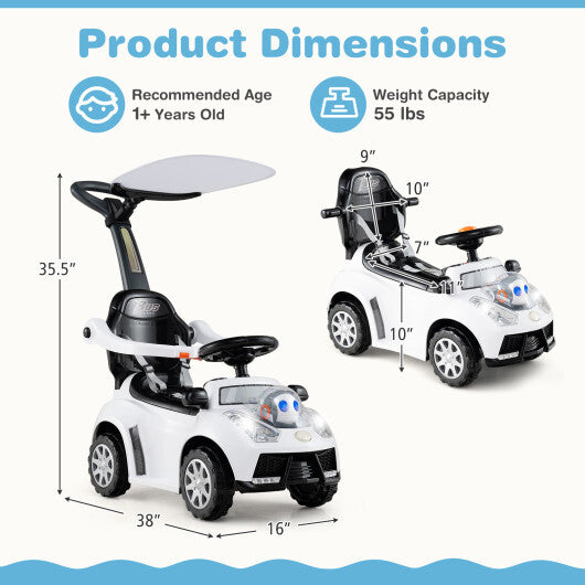 Costway 3-in-1 Push Car for Toddler Stroller Sliding Walking Car for Boys and Girls - White W2B