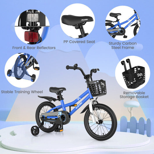 Costway 16'' Kid's Bike with Removable Training Wheels & Basket for 4-7 Years Old Blue W2B
