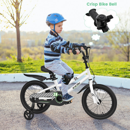 Costway 16'' Kid's Bike with Removable Training Wheels & Basket for 4-7 Years Old White W2B