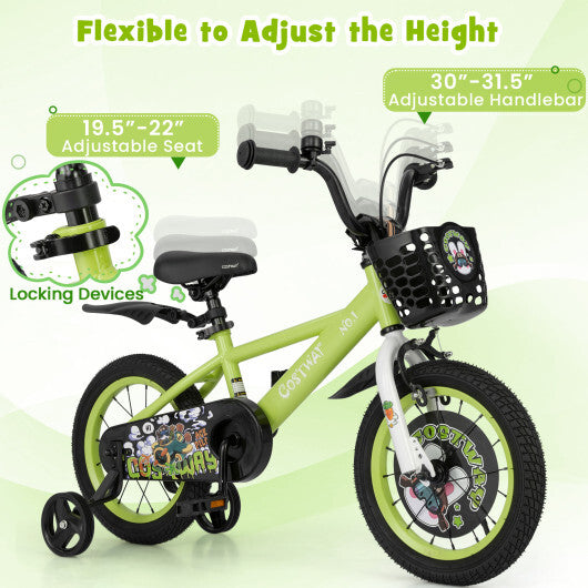 Costway 14 Inch Kids Bike Adjustable with Detachable Training Wheels for 3-5 Years Old-14 inches